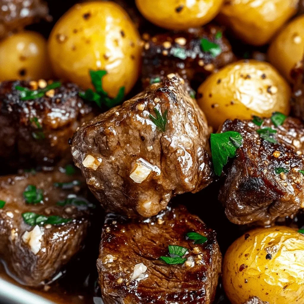 Kryddiga vitlökssmörostade biffbitar tillagade i slow cooker