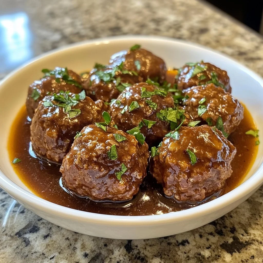 Långsamkokt Salisbury biffköttbullar med potatis och sås