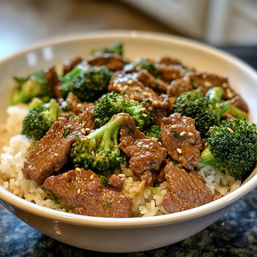 Lätt nötkött och broccoli rätt på tallrik med färska ingredienser