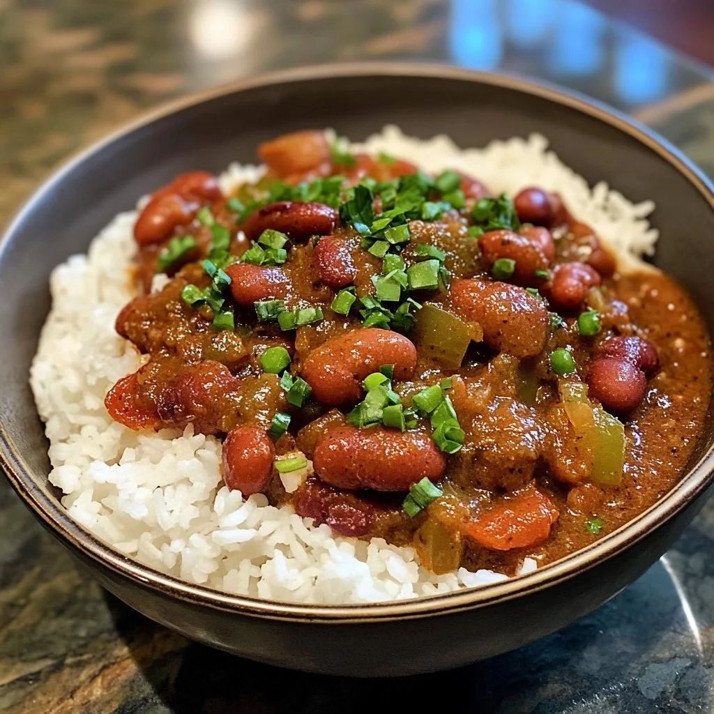 Skål med Louisiana röda bönor och ris, en traditionell sydstat-rätt.