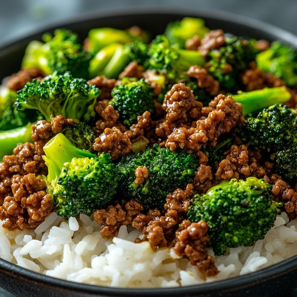 Köttfärs och broccoli på en tallrik, en hälsosam kombination.