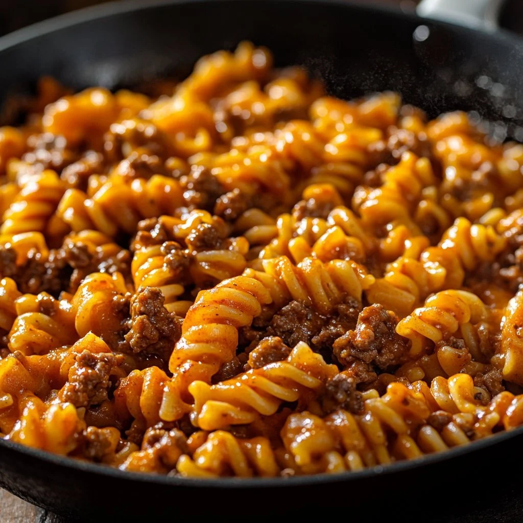 Ostig Taco Pasta med färgglada grönsaker och kryddig sås.