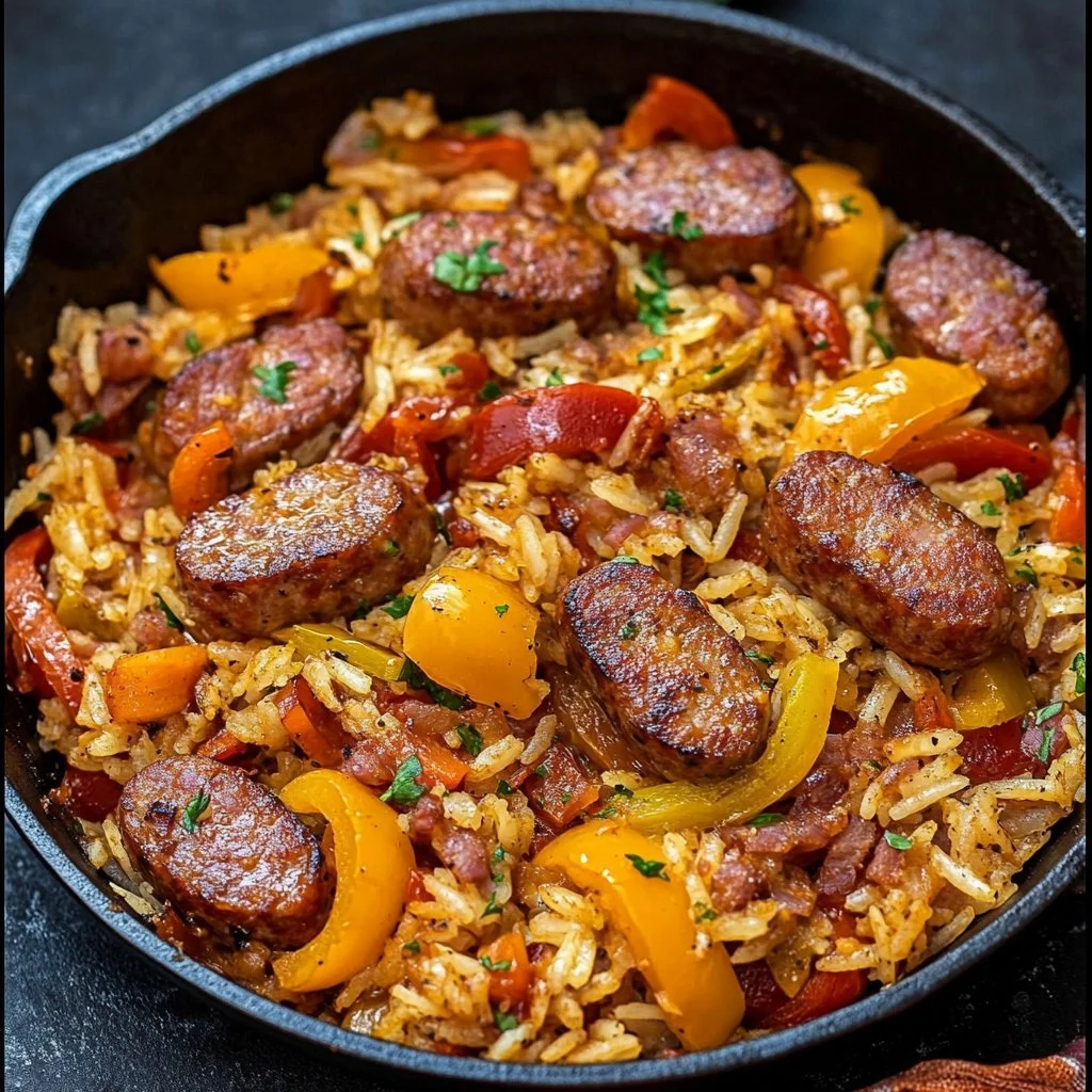 Rökt Kielbasa med Paprika och Lök i en smakfull rätt