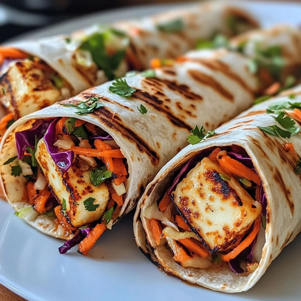 Söta chili halloumi-wraps med friska grönsaker och läcker sås