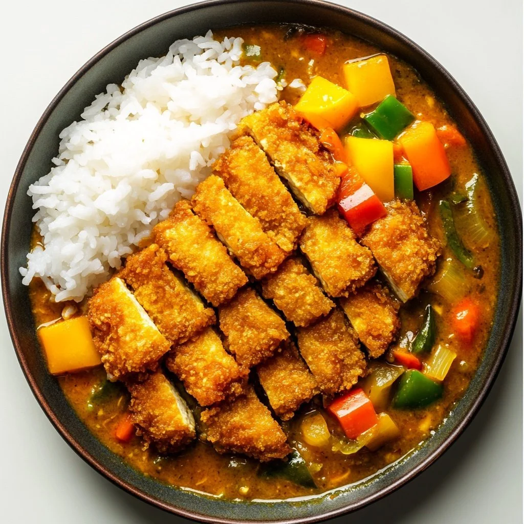 Krispig Tofu Katsu curry med grönsaker och ris