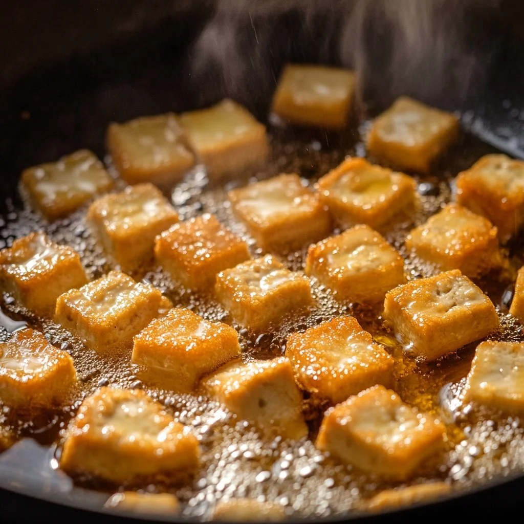 Recept på krispig stekpanna tofu för en hälsosam middag