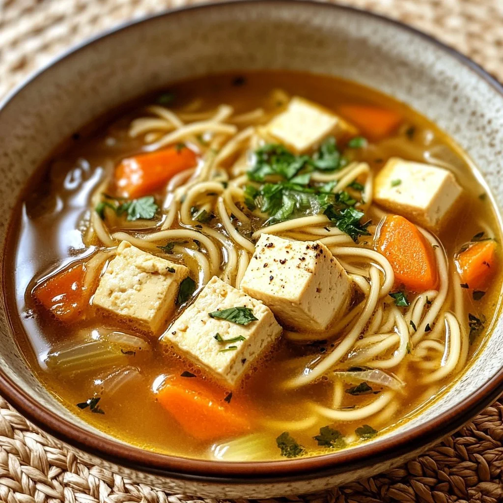 Vegan Nudelsoppa med Tofu och grönsaker