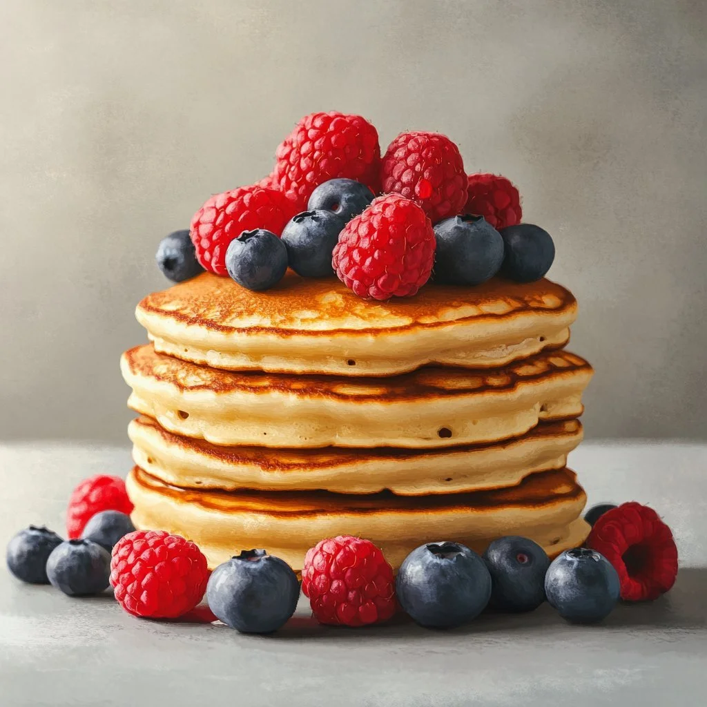 Veganska silkesmjuka tofupannkakor på en tallrik med färska bär