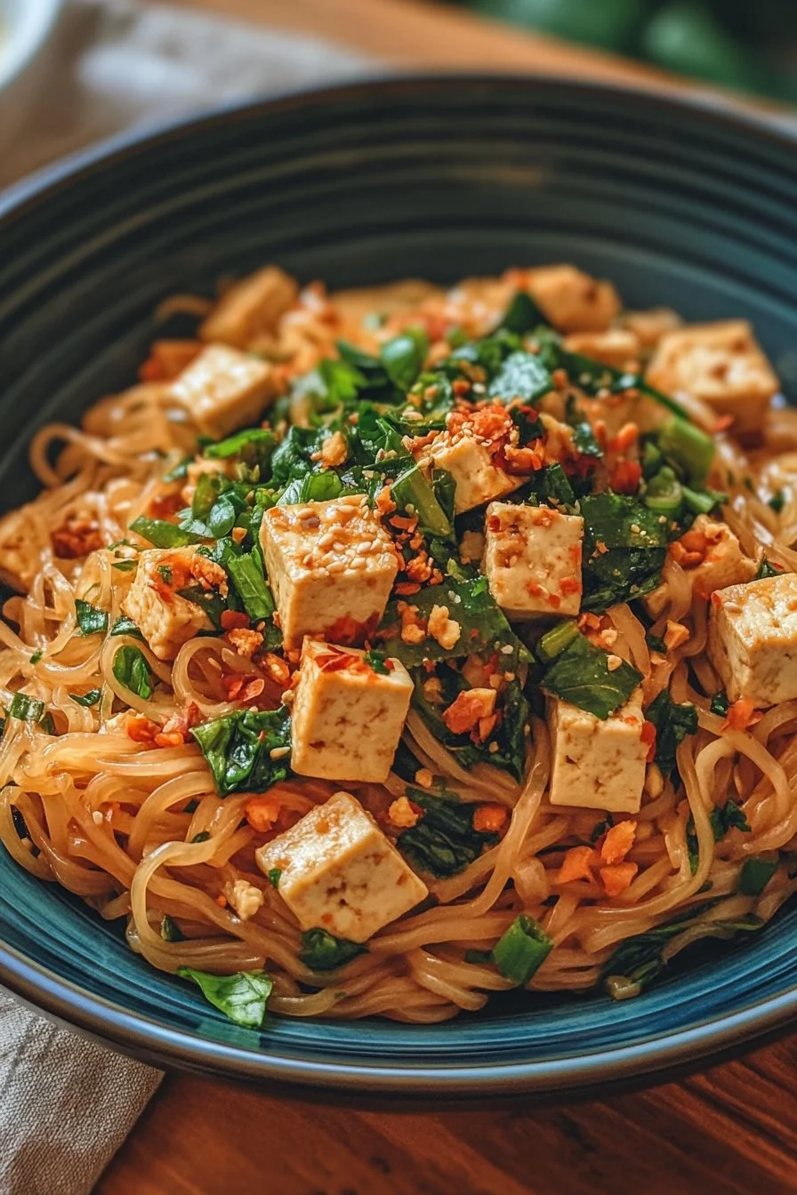 Basilika och Tofu Vermicelli Nudlar