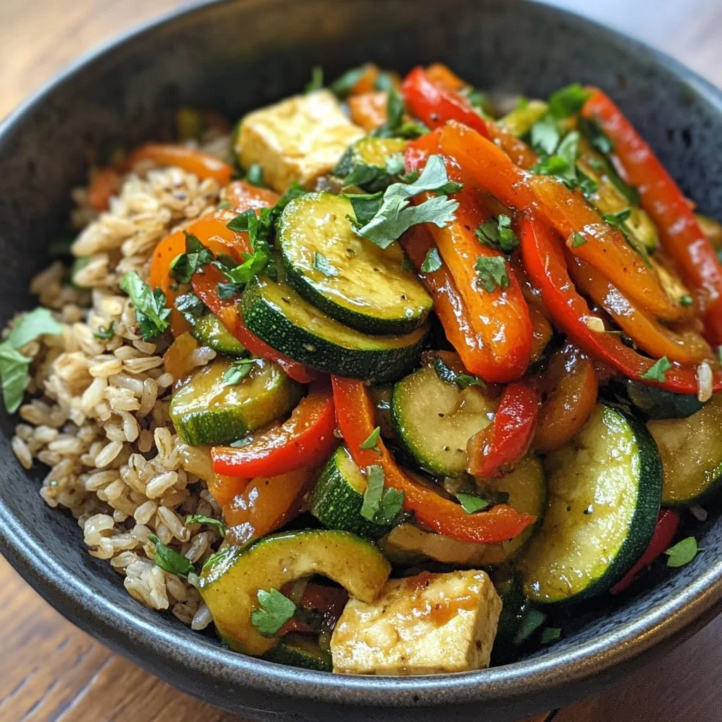 Zucchini wok med tofu, en färgglad och näringsrik rätt.