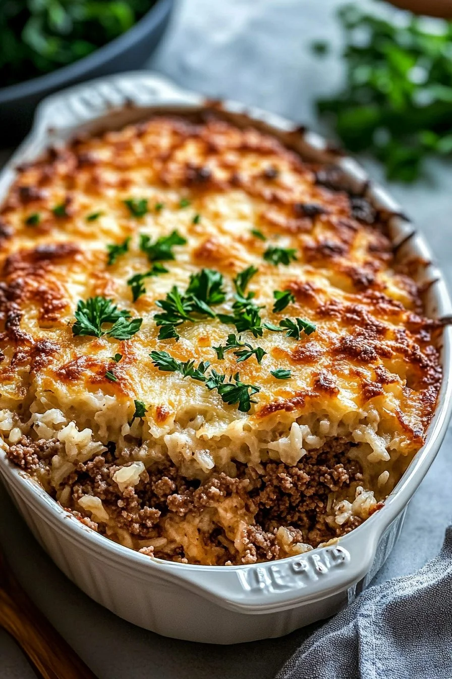 Fransk löks köttfärs- och risgryta