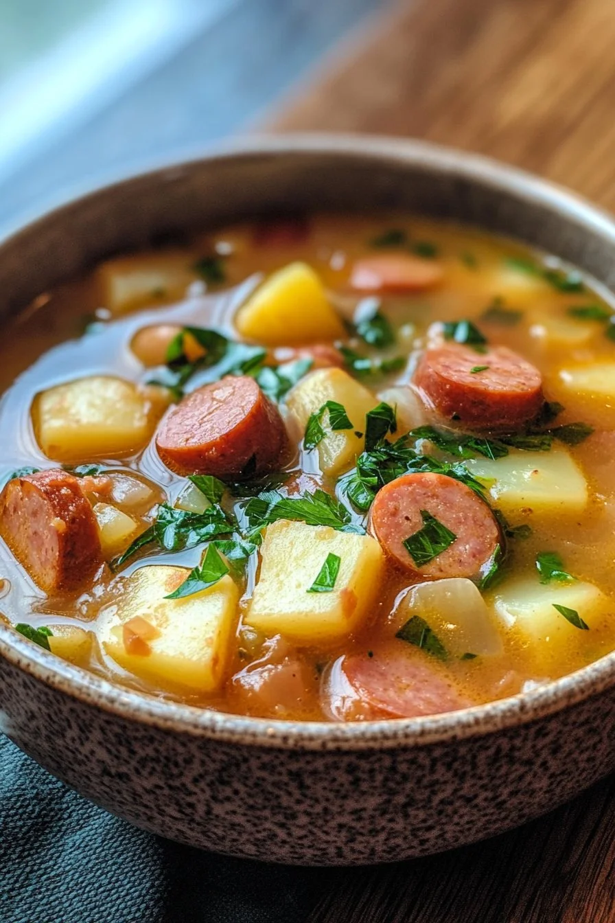 Kielbasa och potatis soppa