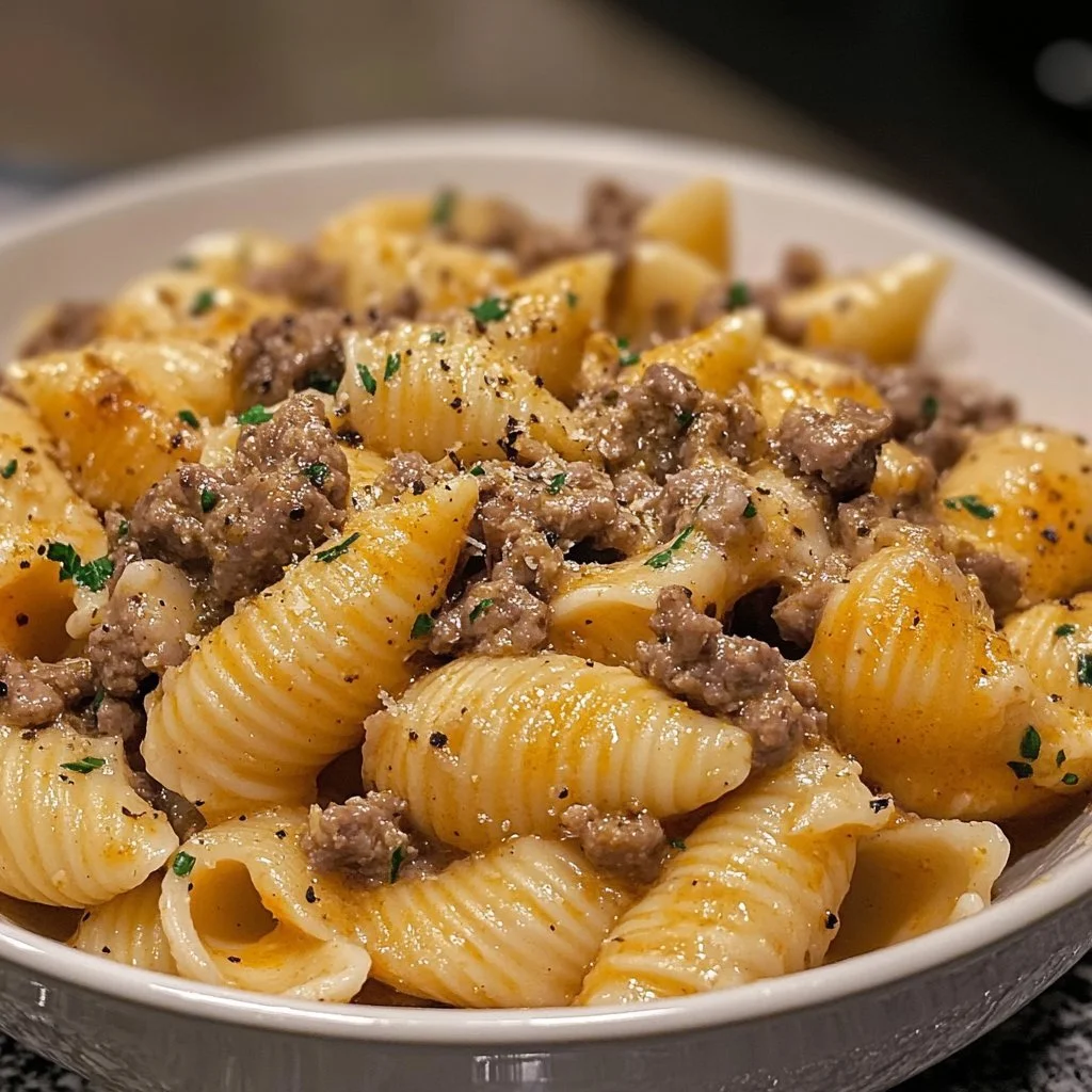 Krämig nötkött och snäckor i en smakfull rätt