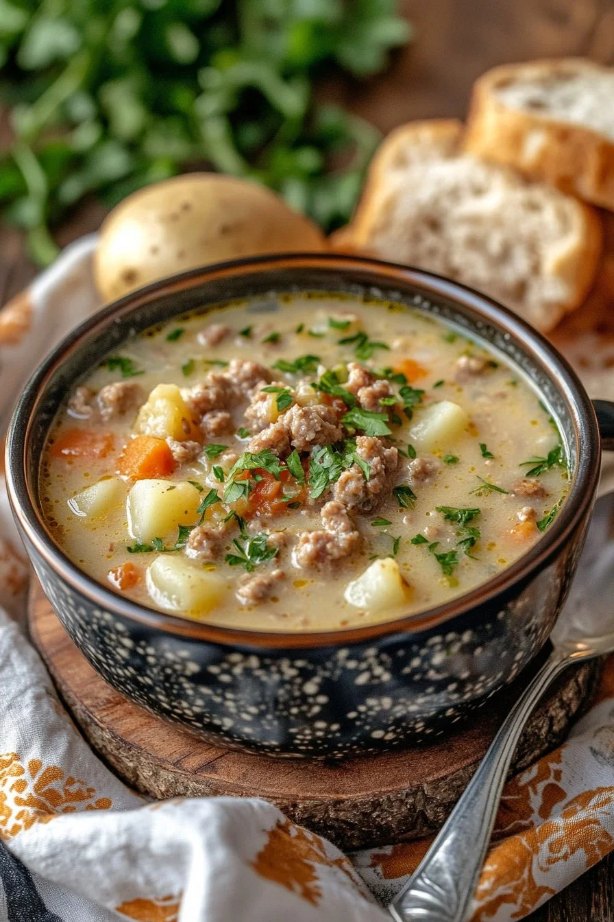 Kryddig korv- och potatissoppa i slow cooker