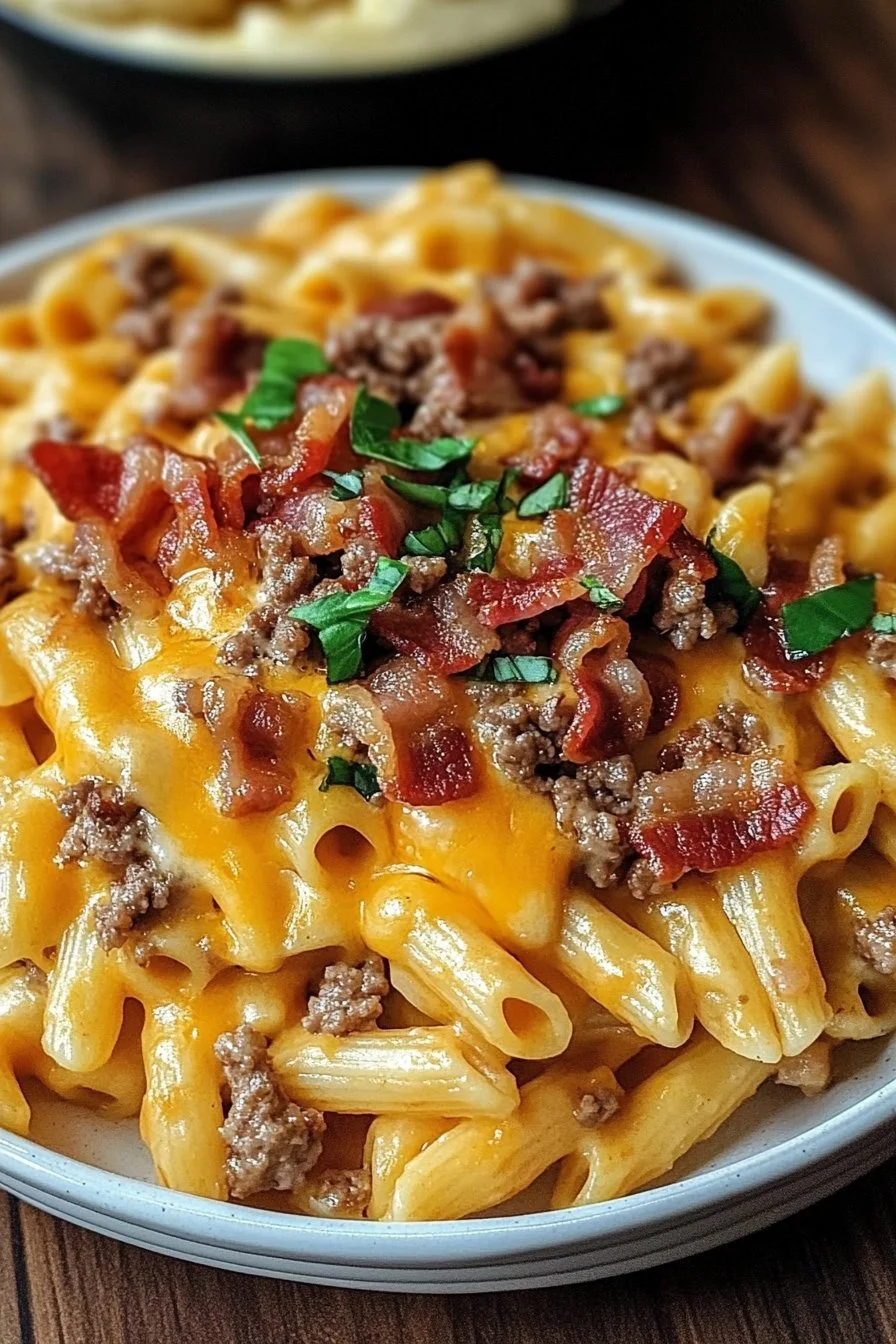 Laddad bacon cheeseburgerpasta