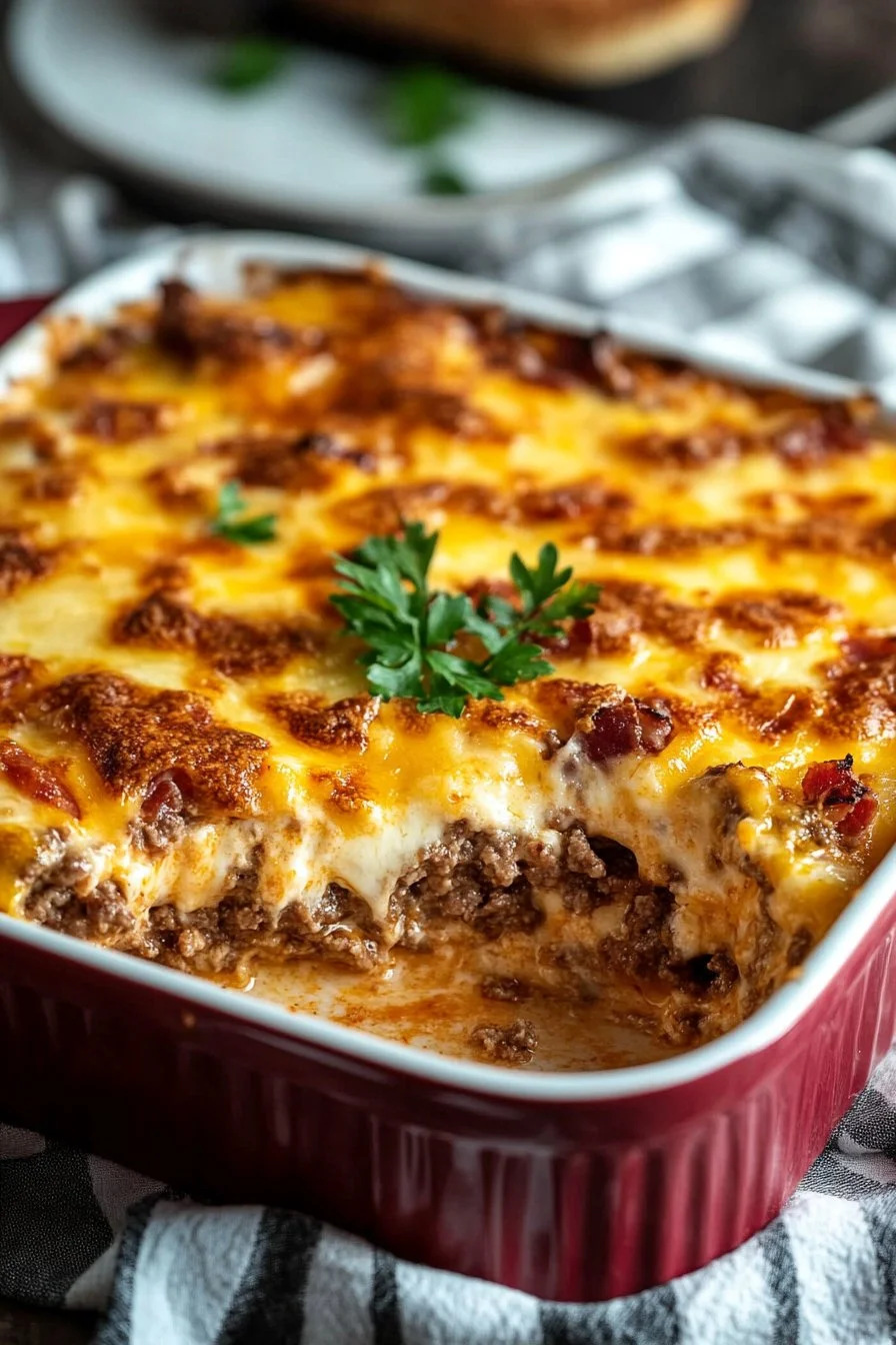 Lågkolhydrat Bacon Cheeseburger Gratin