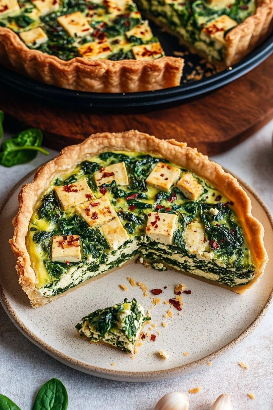 Lätt Vegansk Tofu Quiche med Spenat