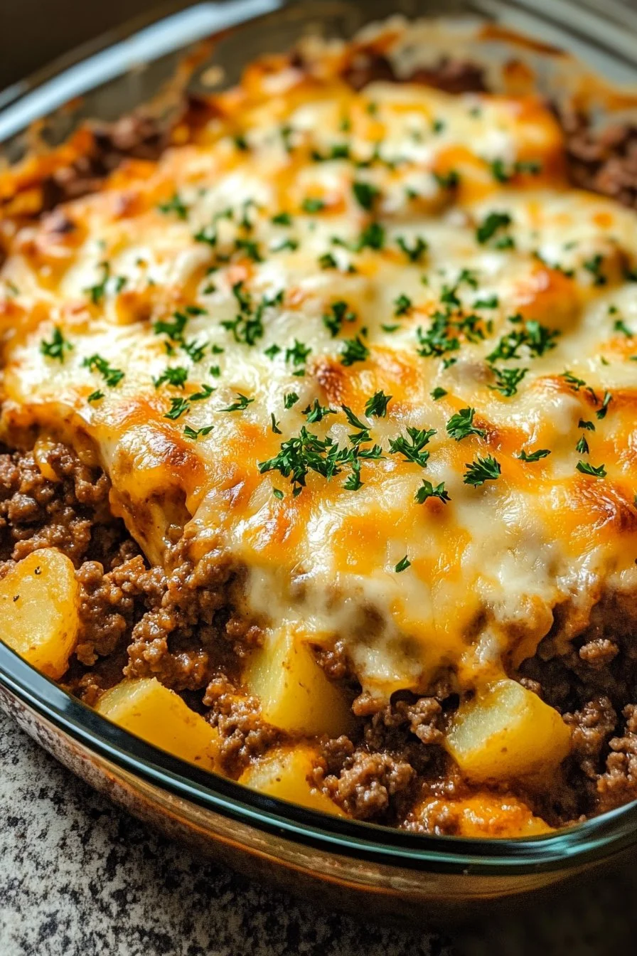 Ostig köttfärs- och potatisgratäng