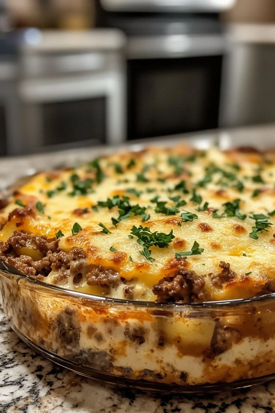 Ostig köttfärs- och potatisgratäng
