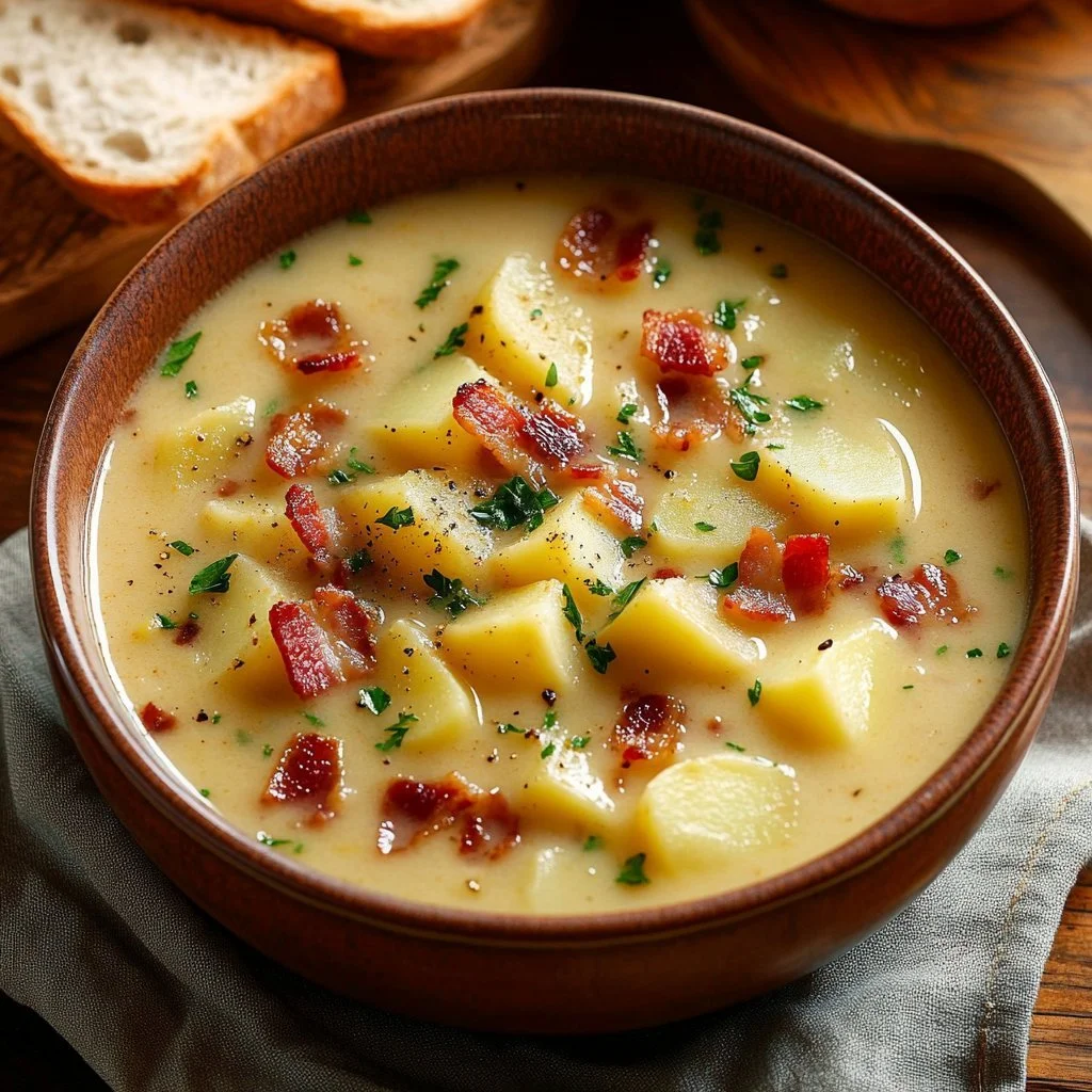 Krämig potatisoppa inspirerad av Outback Steakhouse med örter och bacon.