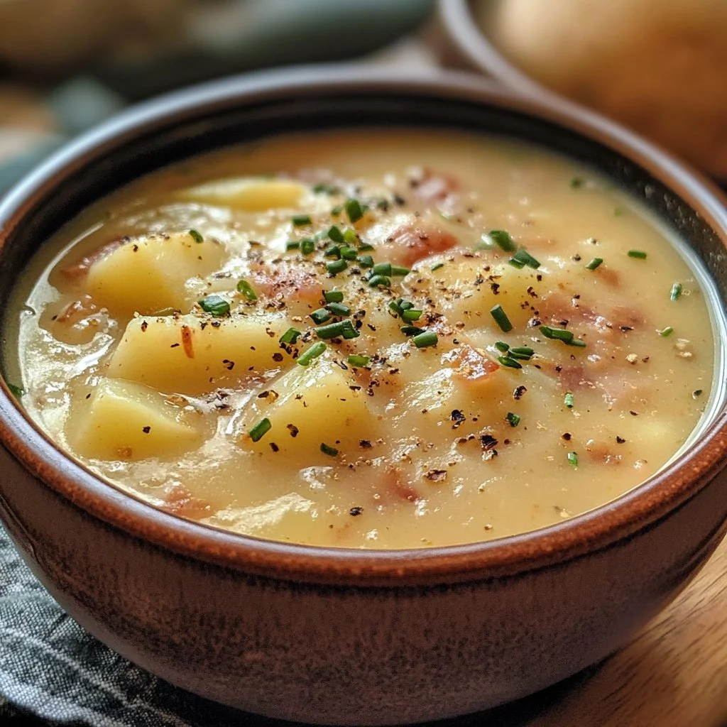 Läcker slow cooker potatissoppa med krämig konsistens och färska örter