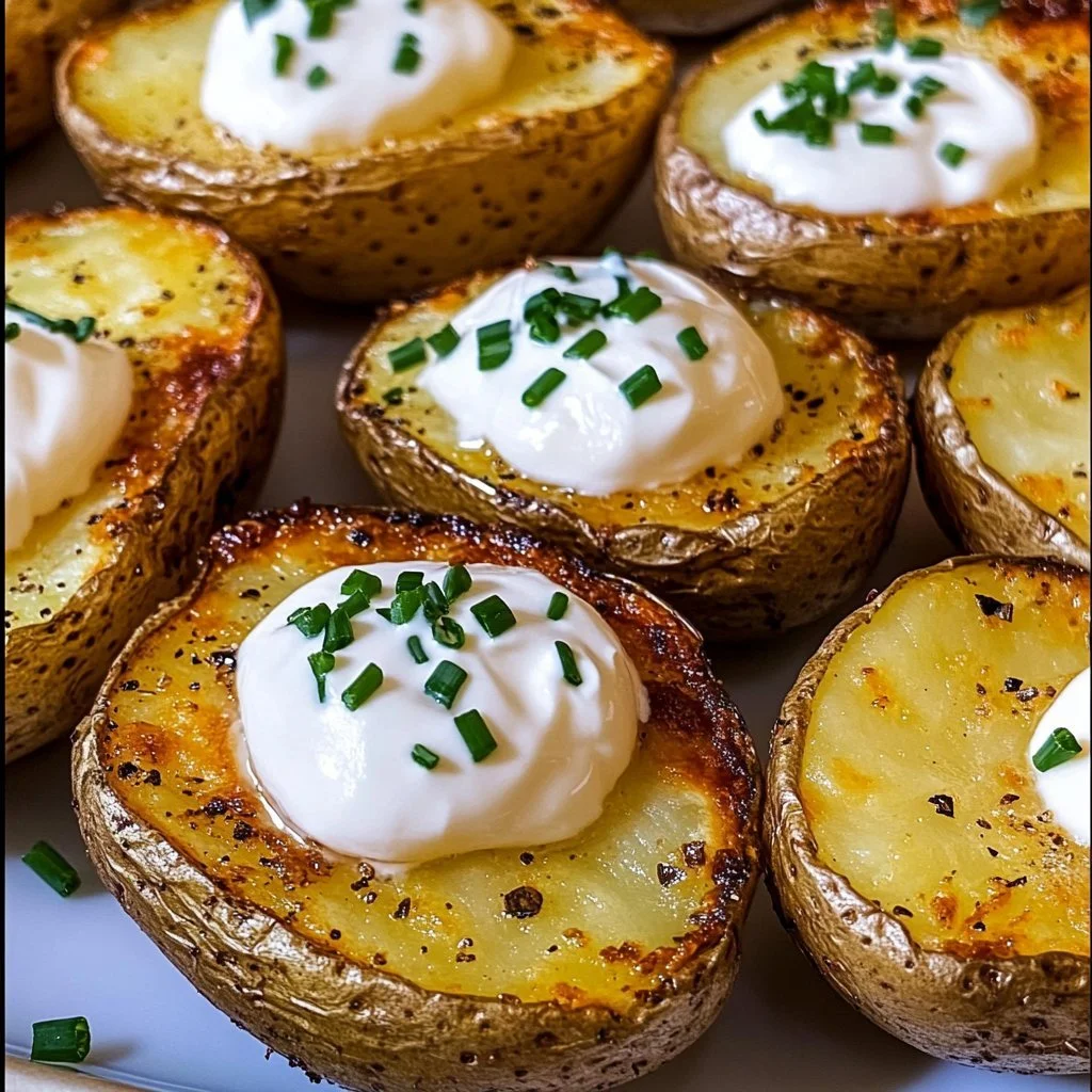 Krispig luftfritös bakad potatis serverad med grönsaker