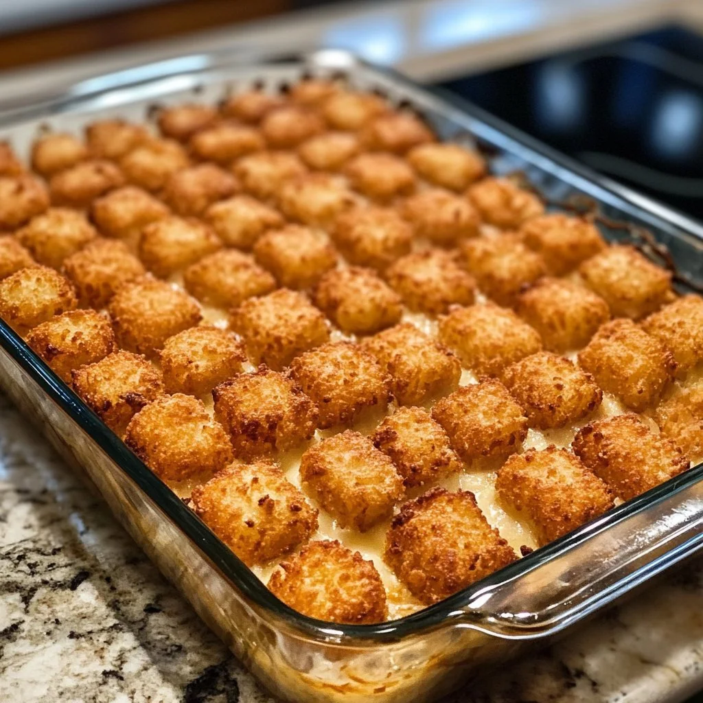 Delikat Tater Tot-gratäng med krispig yta och fyllig smak
