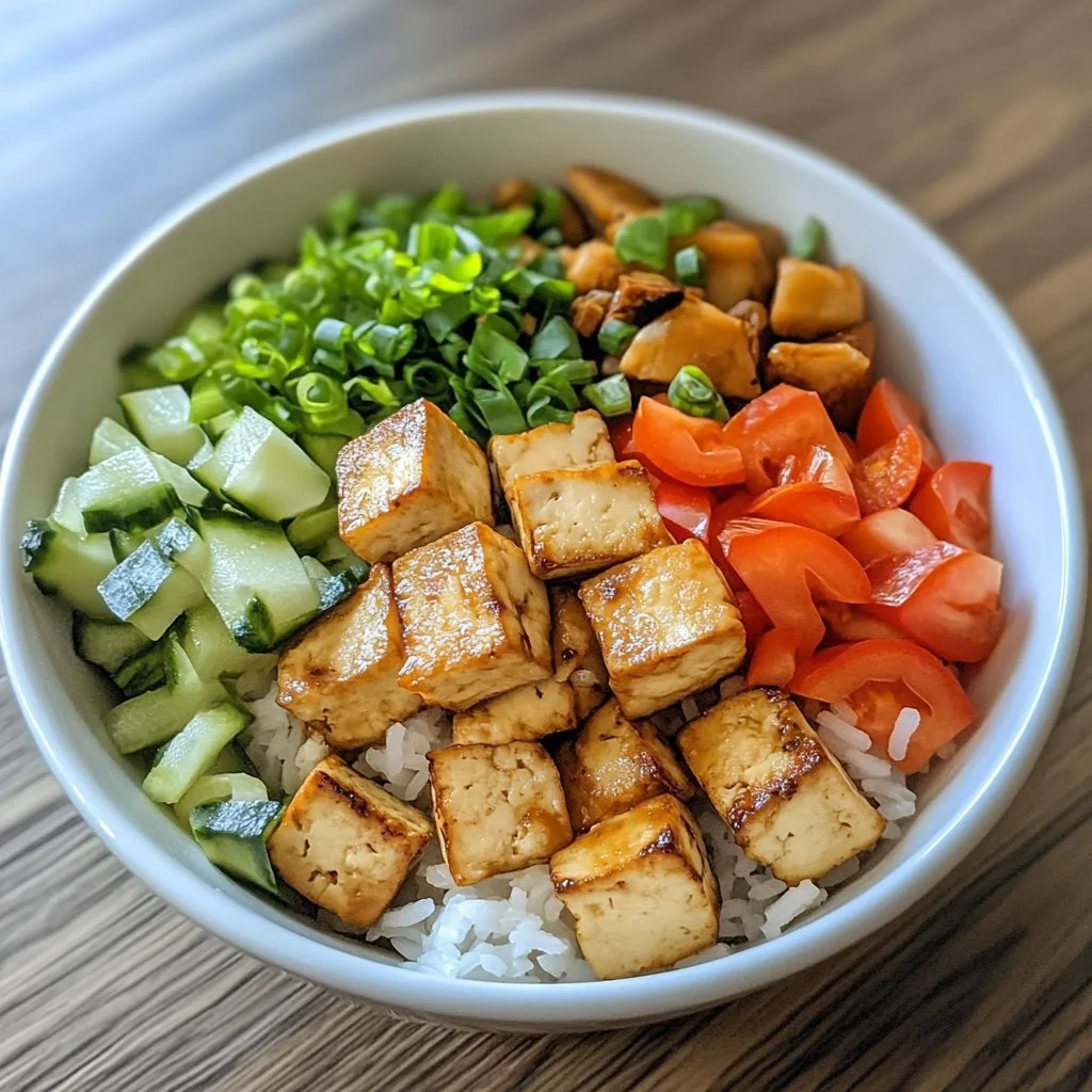 Läcker tofu risboll med grönsaker och sås
