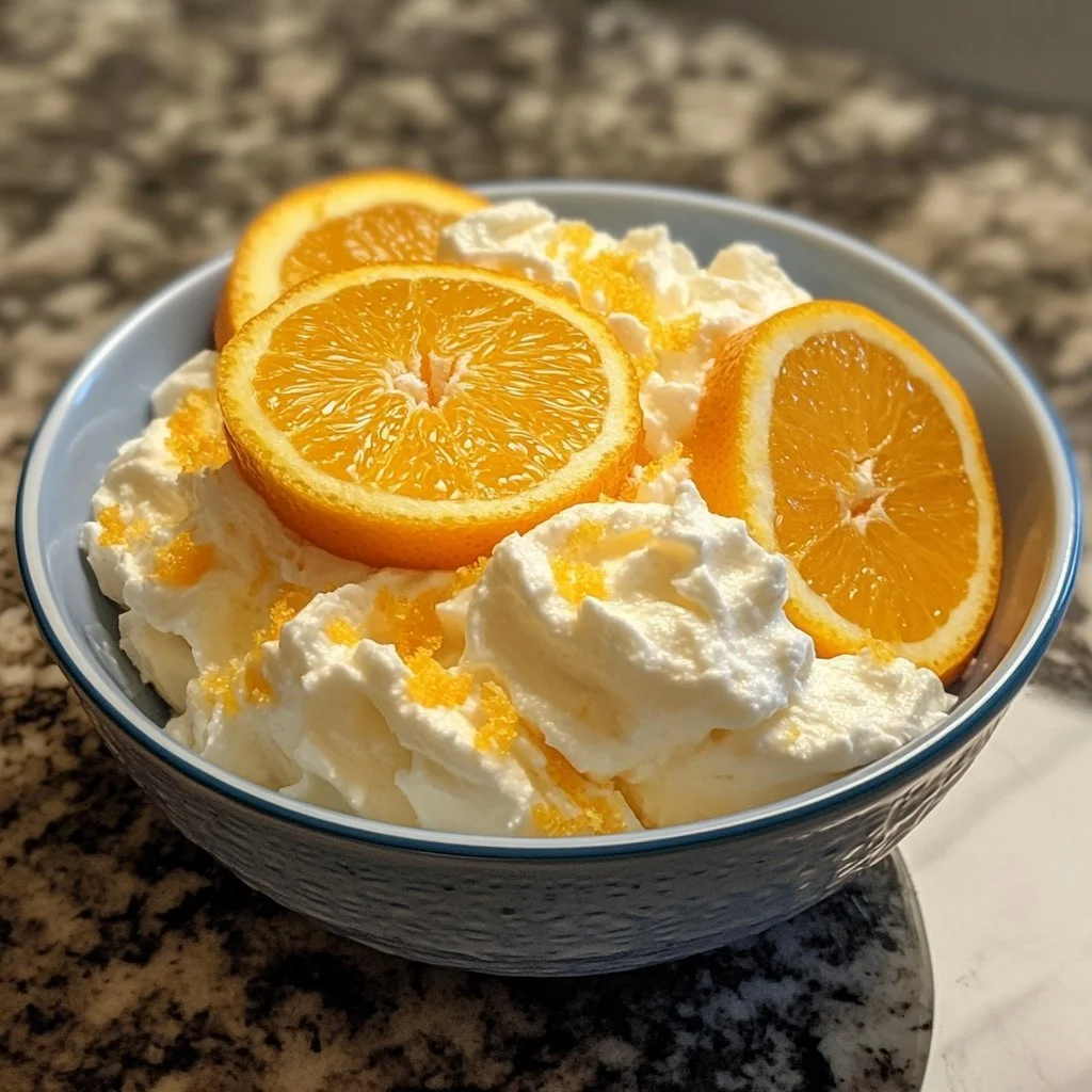 Grekisk Yoghurt Apelsin Fluff med frukter och grädde