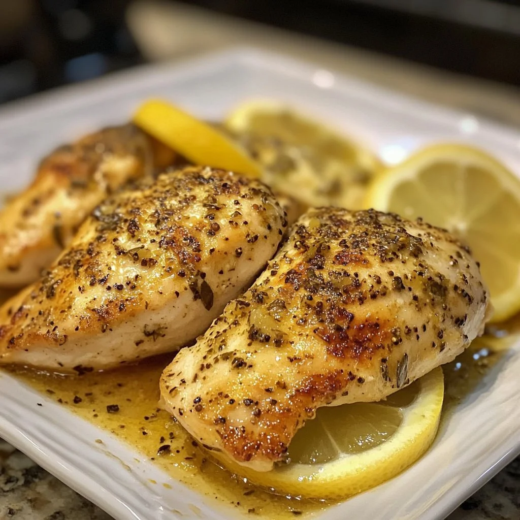 Lätt citronpeppar kycklingmiddag på tallrik med citron och kryddor