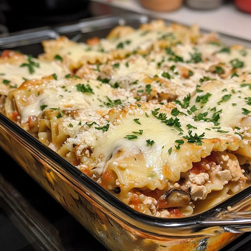 Svamp Kyckling Lasagne Rullader på tallrik med grönsaker
