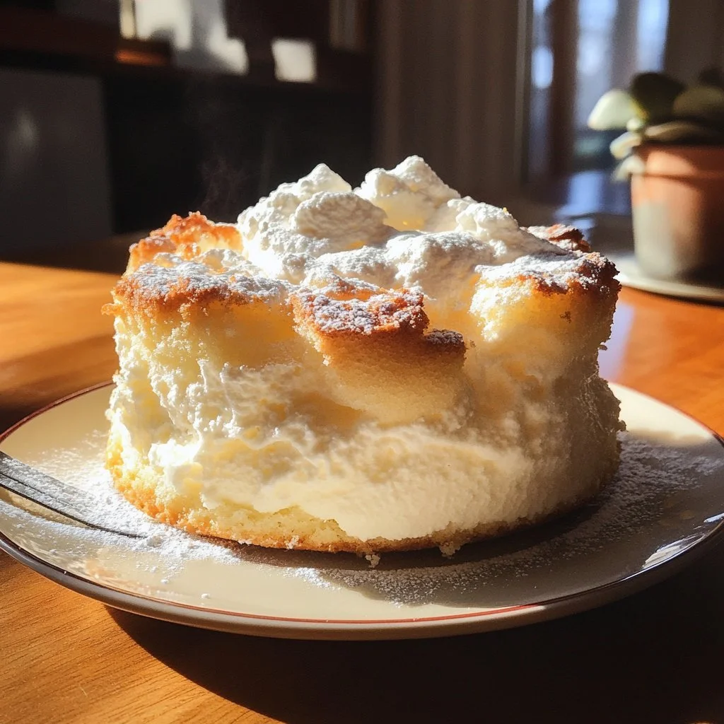 Lätt och luftigt yogurt cloud cake serverat på en tallrik