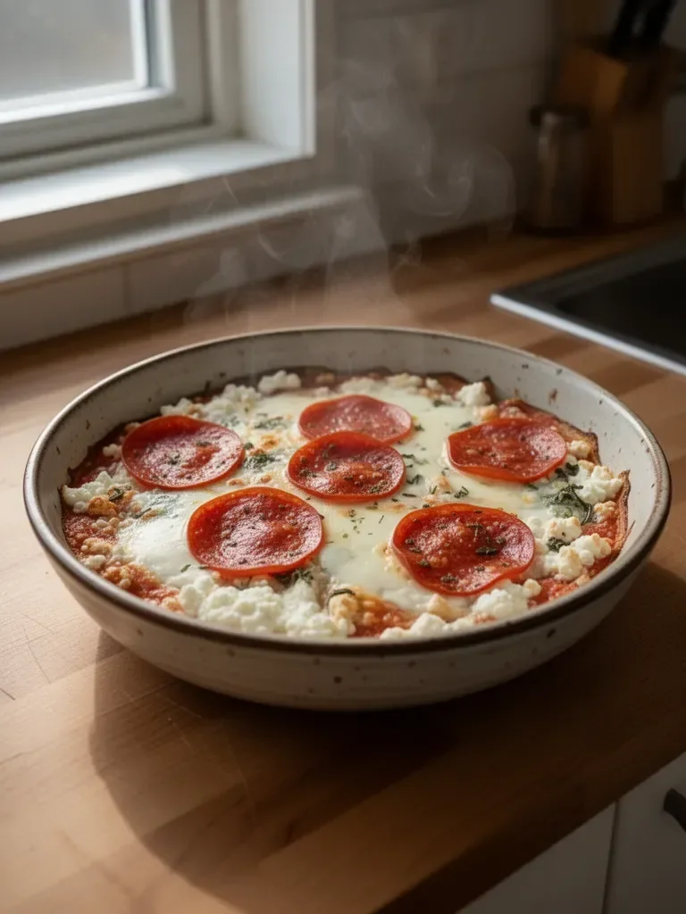 Enkel högprotein cottage cheese pizza skål