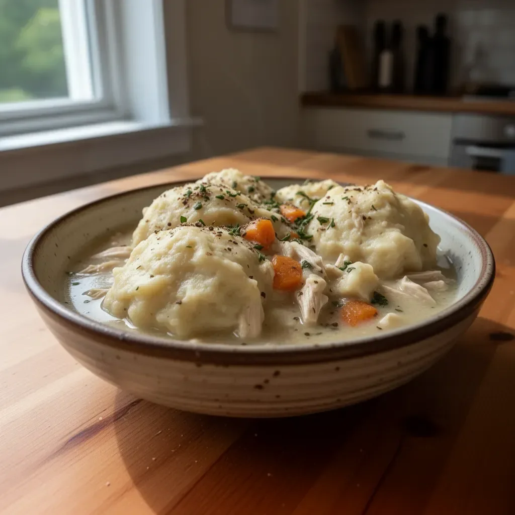 Glutenfri kyckling och dumplings på en tallrik