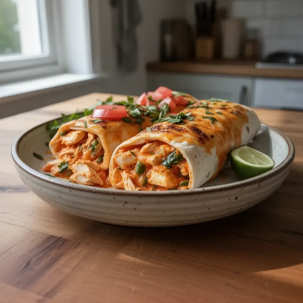 Högprotein och lågkalori Buffalo-kycklingburritos med ost
