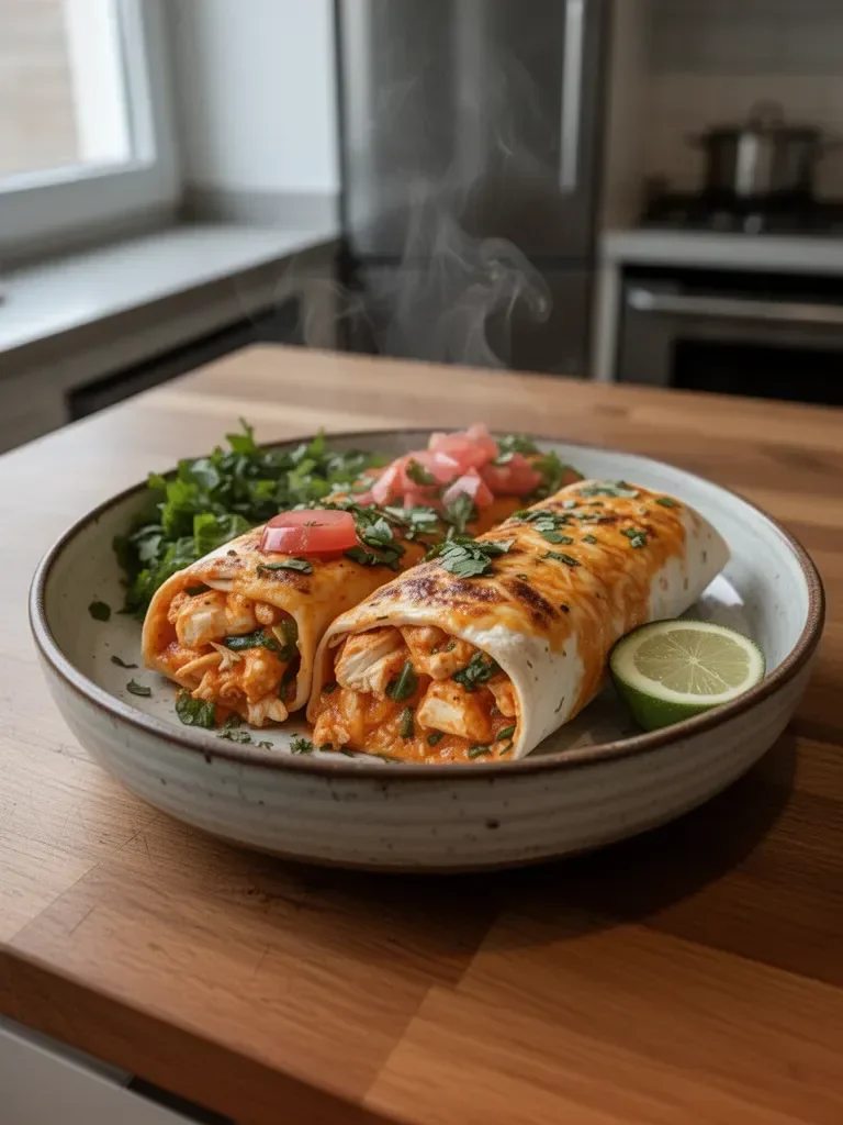Högprotein lågkalori ostiga Buffalo-kycklingburritos