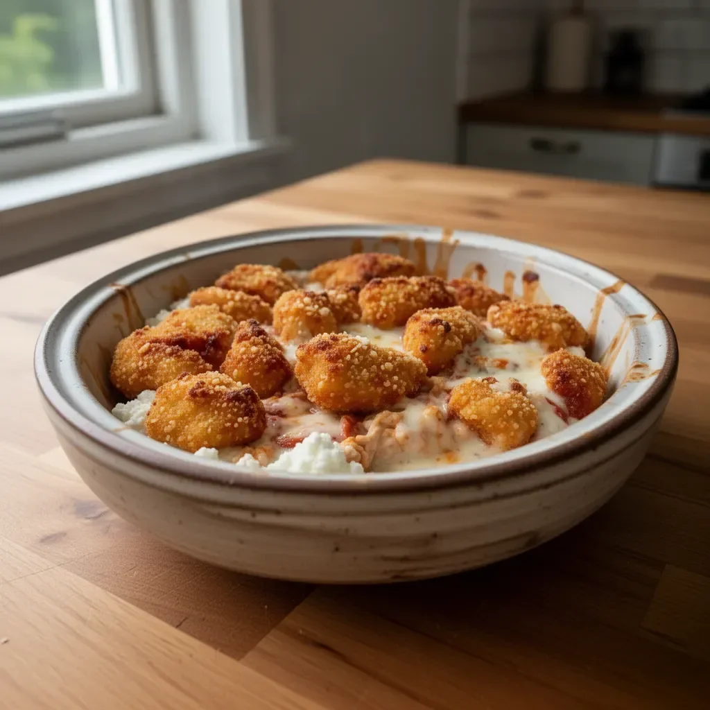 Keso Kyckling Parmesan Skål med färska ingredienser och smakrik sås.