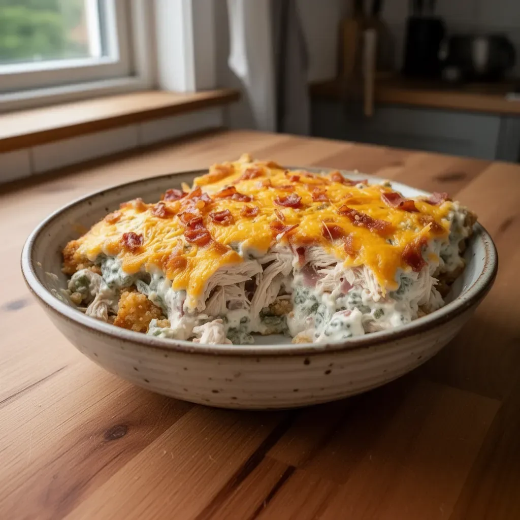 Kyckling, bacon och ranch-gratäng i en läcker ugnsform.