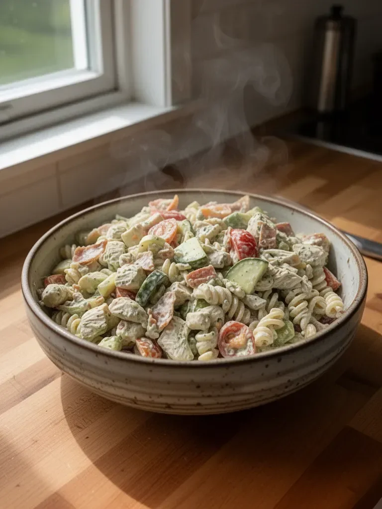 Kyckling, bacon och ranchpastasallad