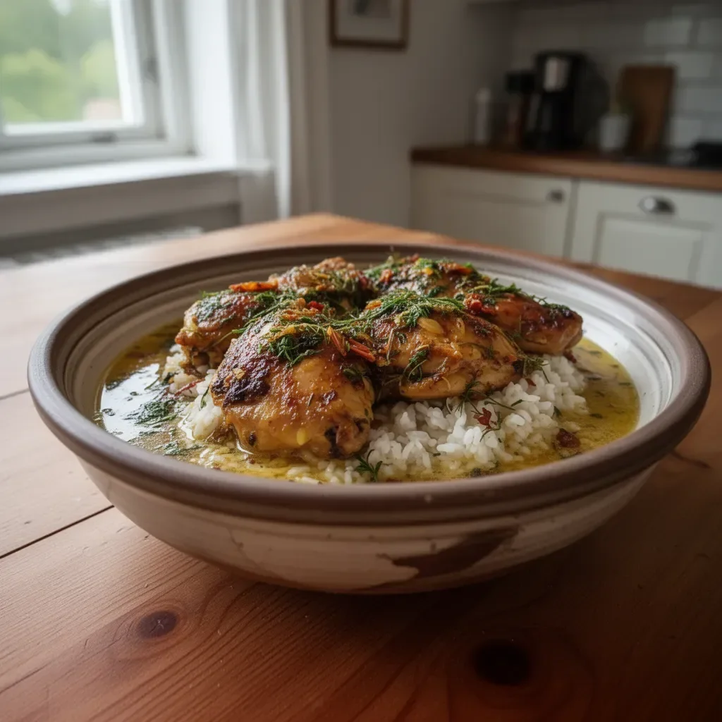 Vitlökssmörkyckling tillagad i långsamkokare med utsökt smak.