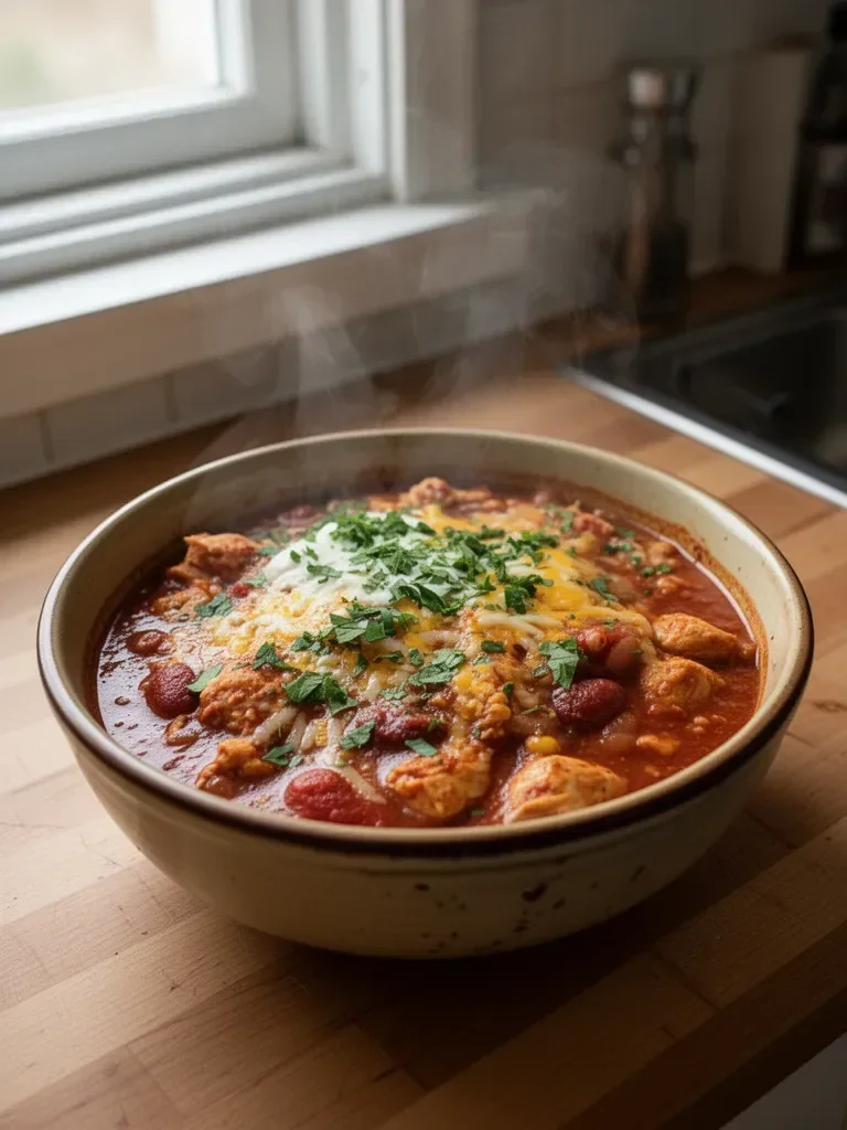 Långsamkokt ostig kycklingchili