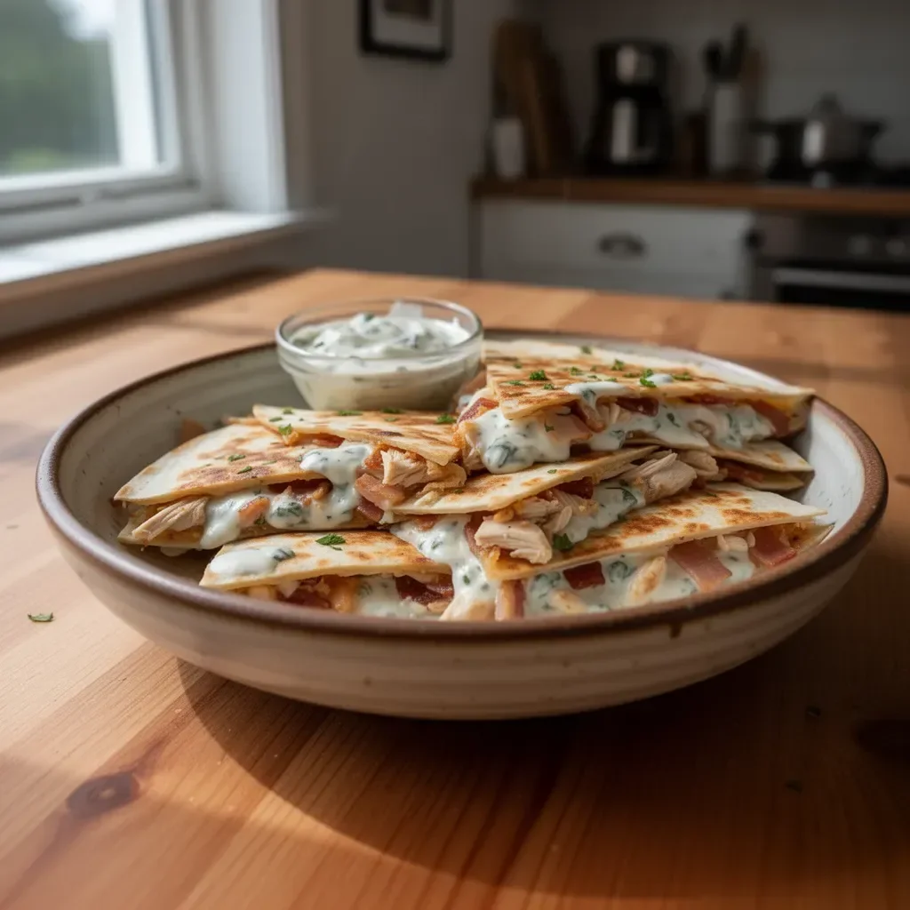 Lätt kyckling bacon ranch quesadilla med krämig fyllning och smakfulla ingredienser