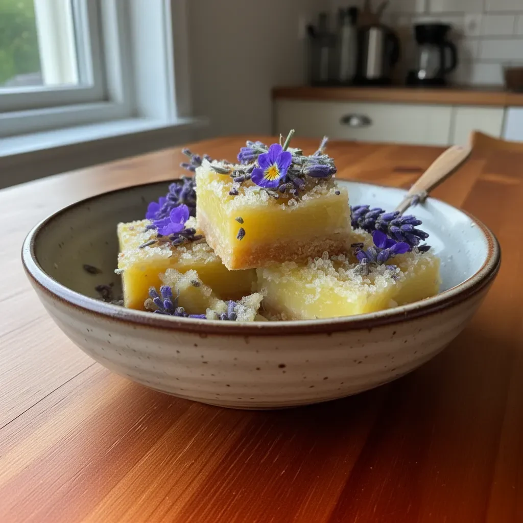 Läcker lavendelcitronruta med citronfrosting och lavendelblommor