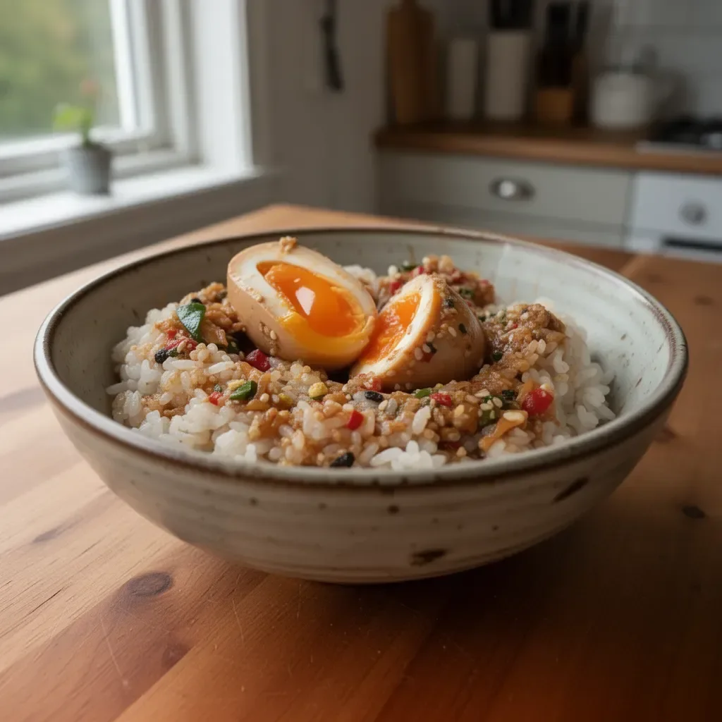Koreanska marinerade mayakägg på en tallrik