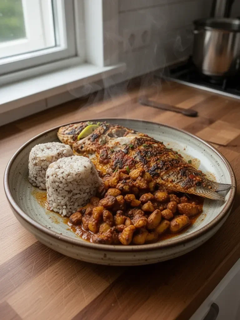 Ofadasås, fisk och ris