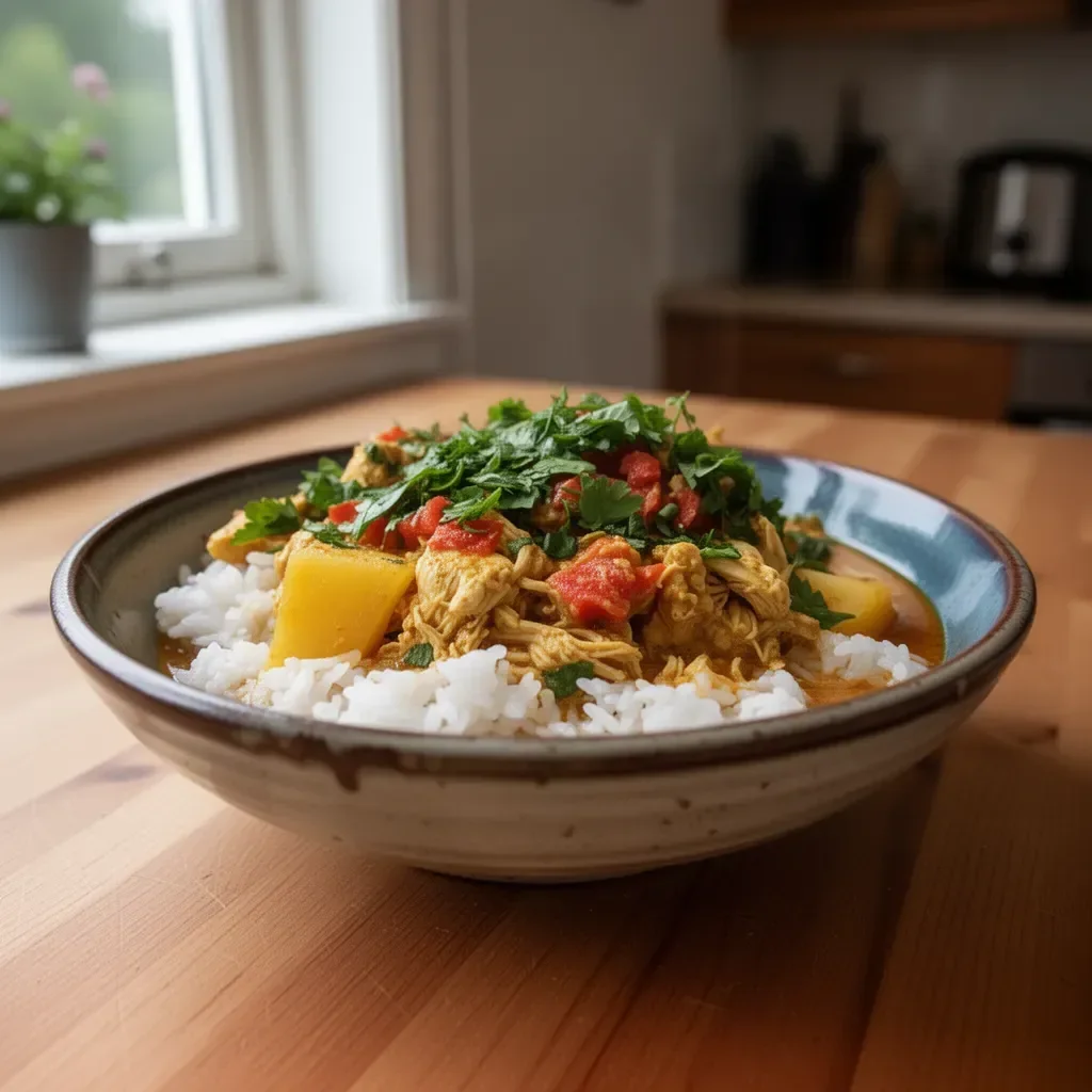 Slow cooker kokoscurrykyckling med kokosmjölk och grönsaker