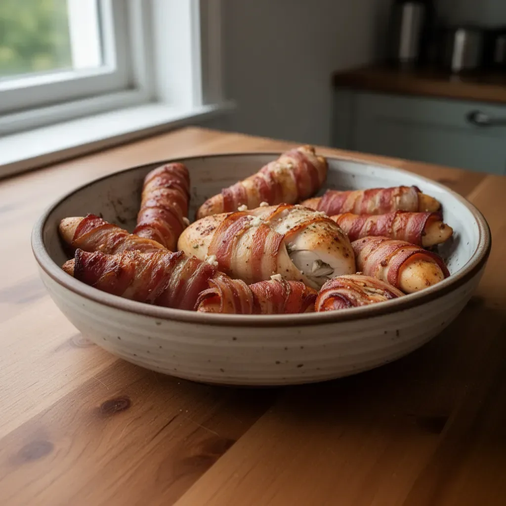 Ugnsbakad baconinlindad kycklingfilé, en läcker middagstreat.