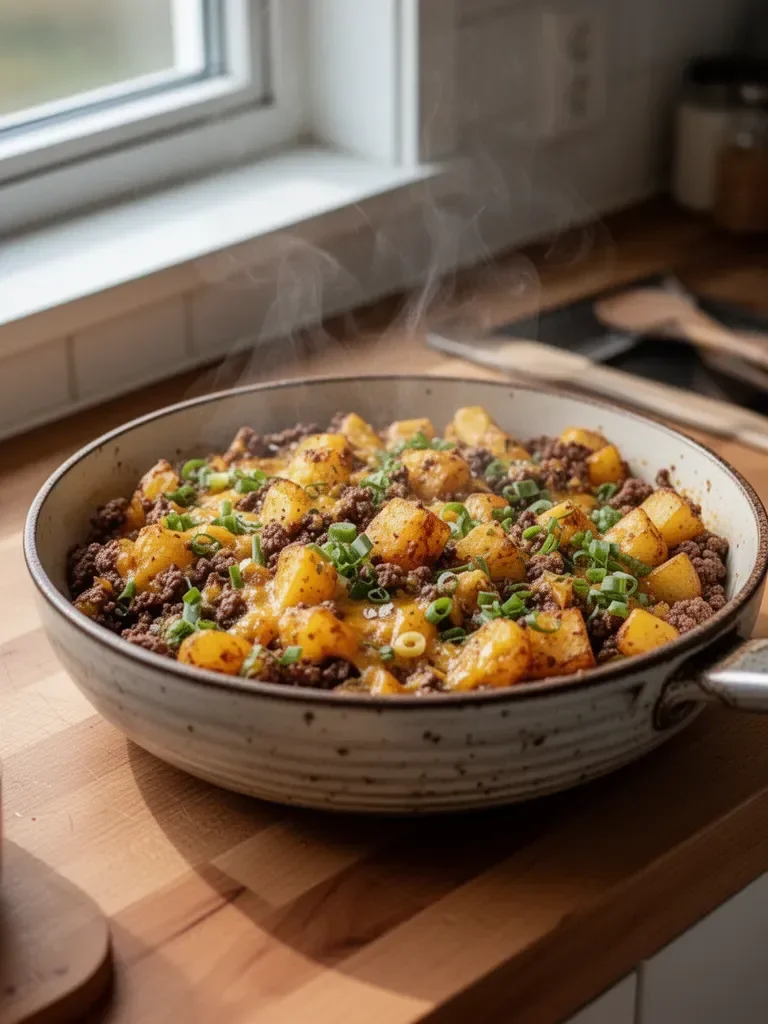 Enkel en-panna nötfärs och potatis