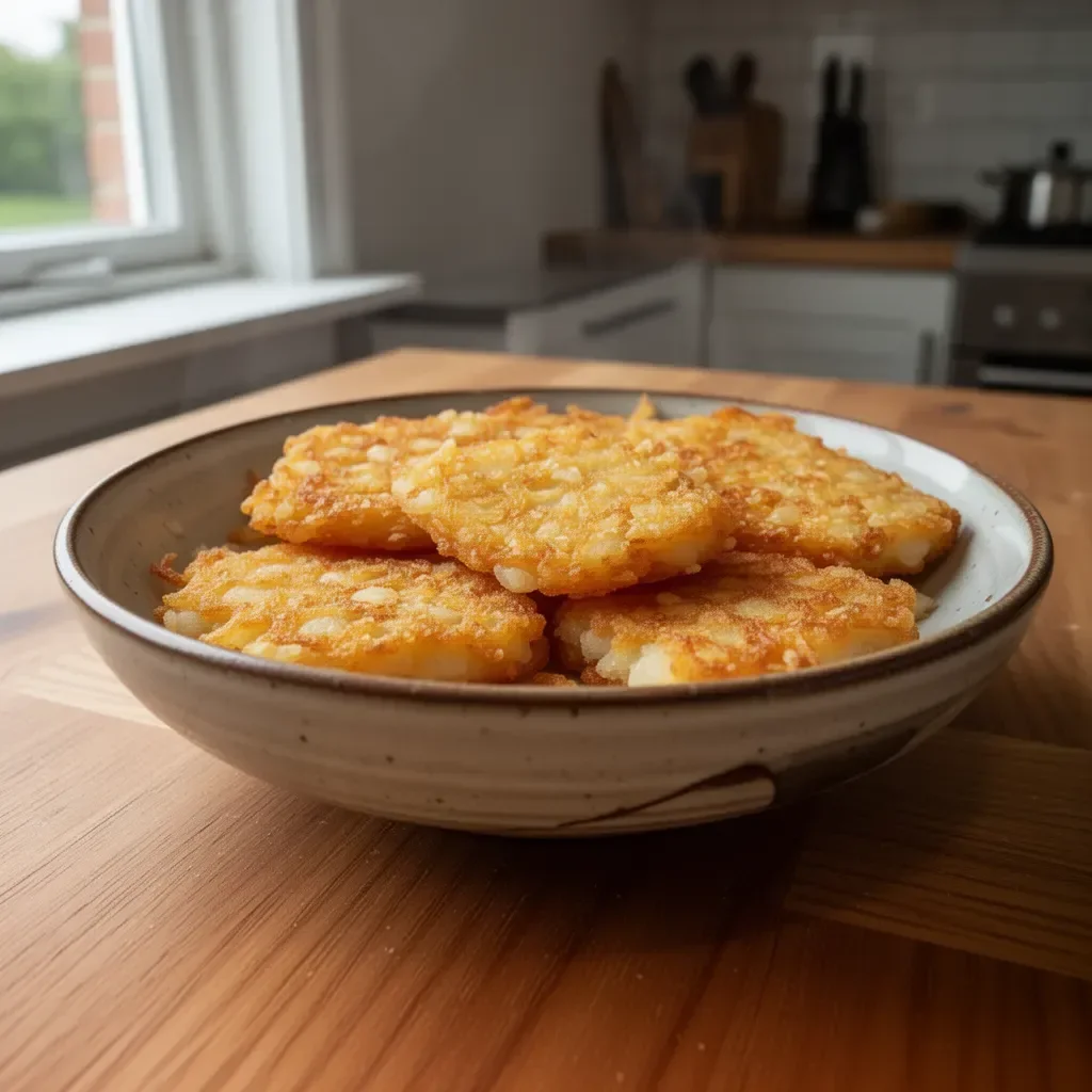 Hemlagade McDonald's hash browns serverade med sås och sallad