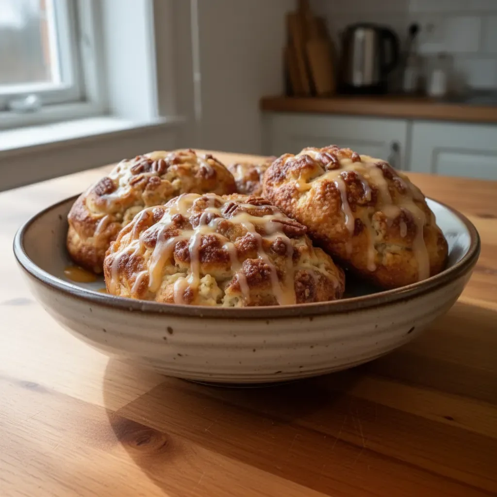Keso-kanelbullar frukostkakor med kanel och keso serverade på tallrik